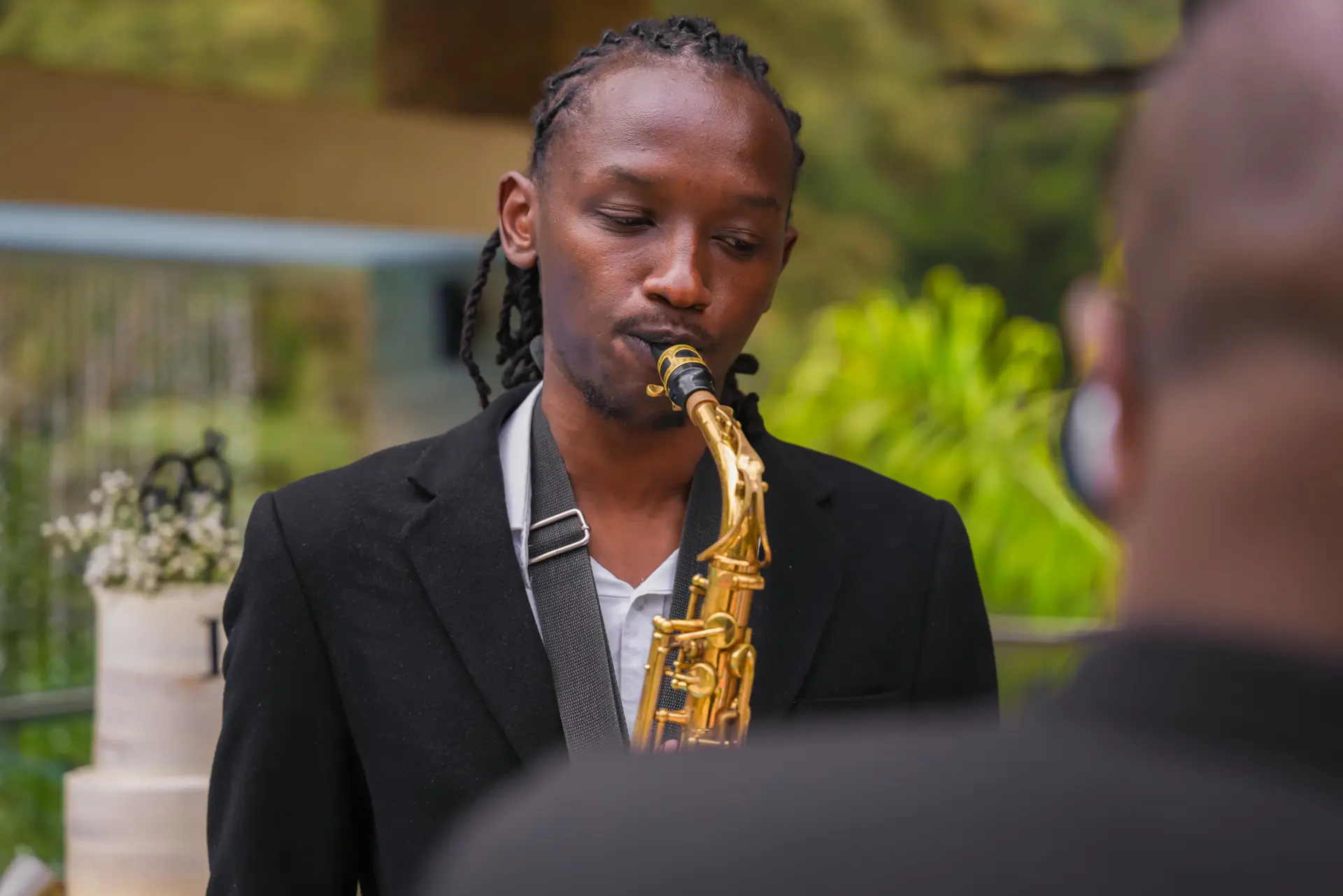 Live saxophone performance at a wedding in Kenya
